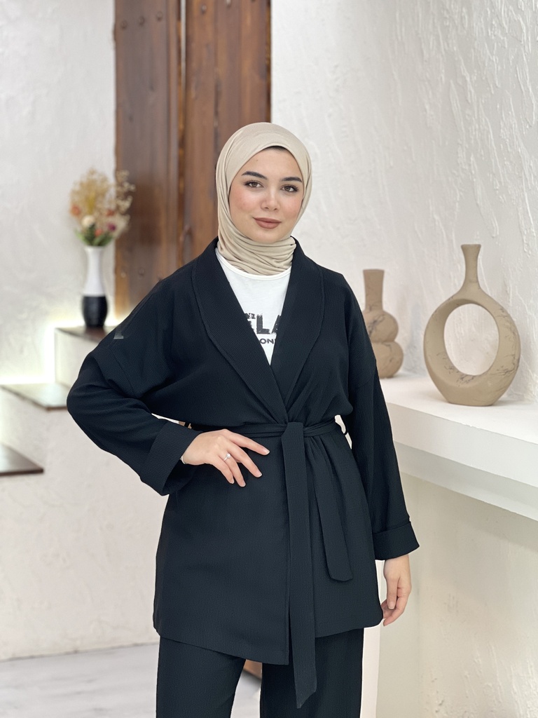 Black Jacket With Pants and White Blouse - 3 Pieces