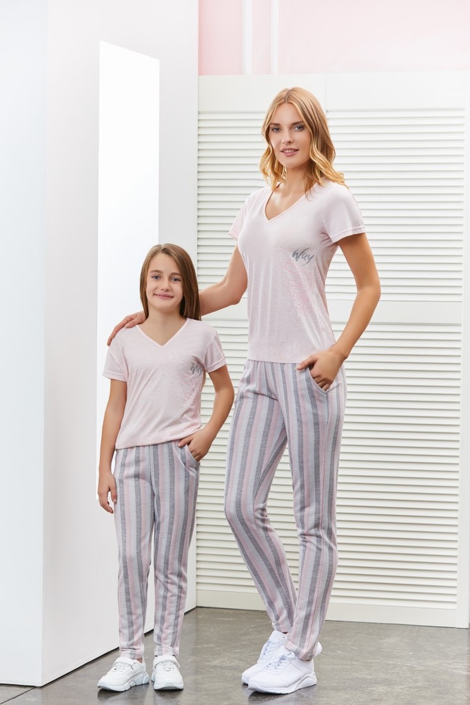 Baby Pink Top with  Striped Bottom Pajamas