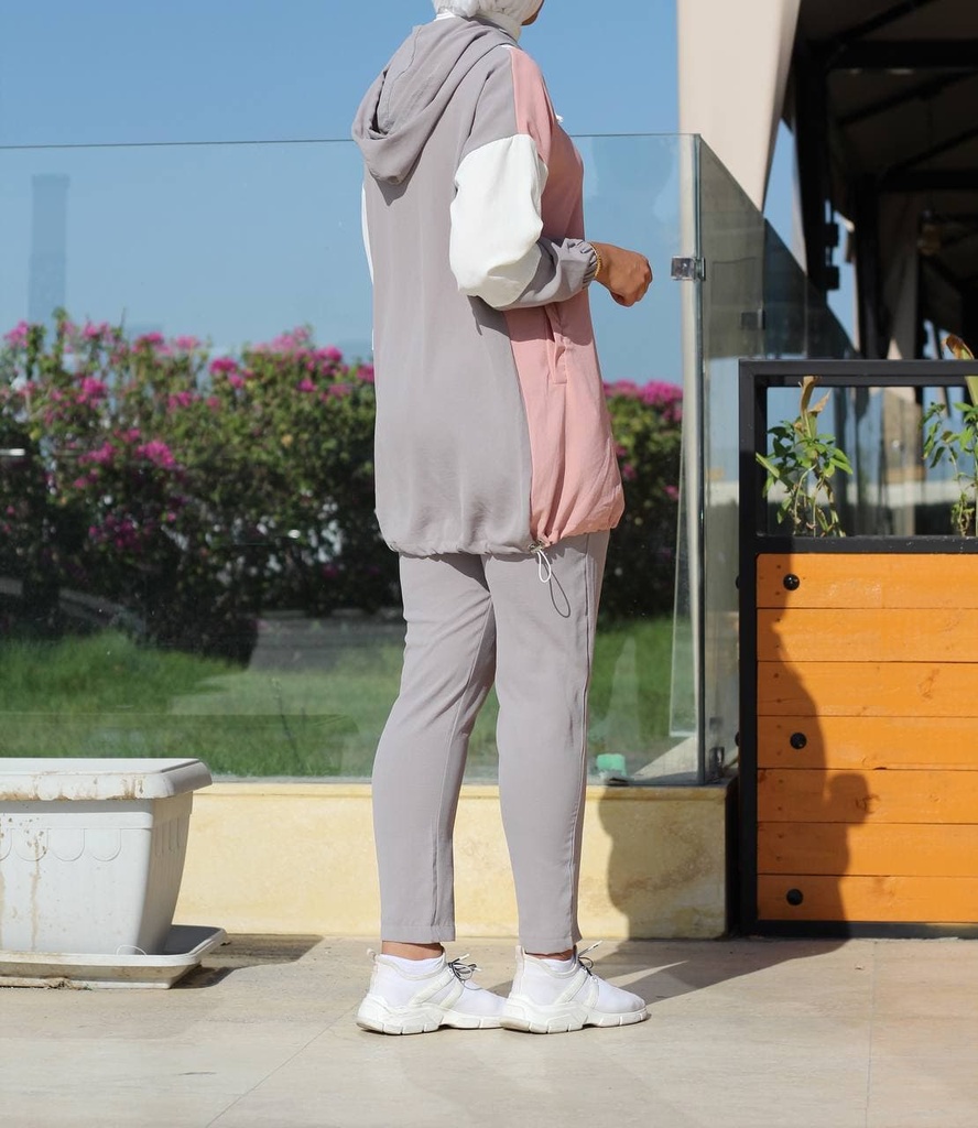 Pink Top with Gray Trouser Set - 2 Pcs