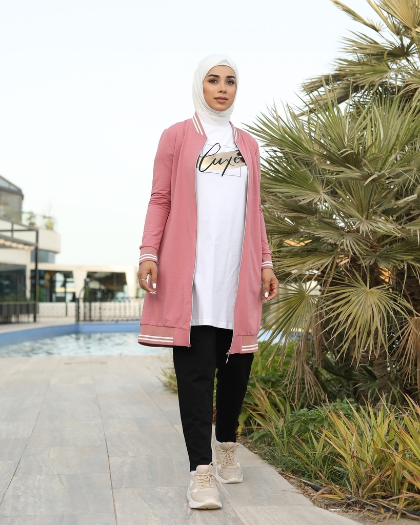 Pink Jacket With Black Pants - 3 Pieces