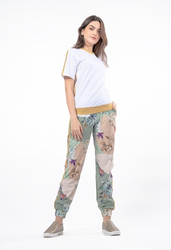 White Top with floral Print Trouser Set