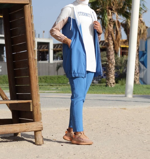 [LF210101-009] Blue Jacket with Trouser Set - 3 Pcs - SIZE: 2XL